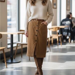 Love Tree Tan Corduroy Button Front Midi Skirt Size Small Camel High Waisted